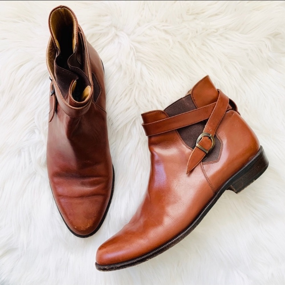 Bally Russet Brown Buckle Strap Ankle Boots